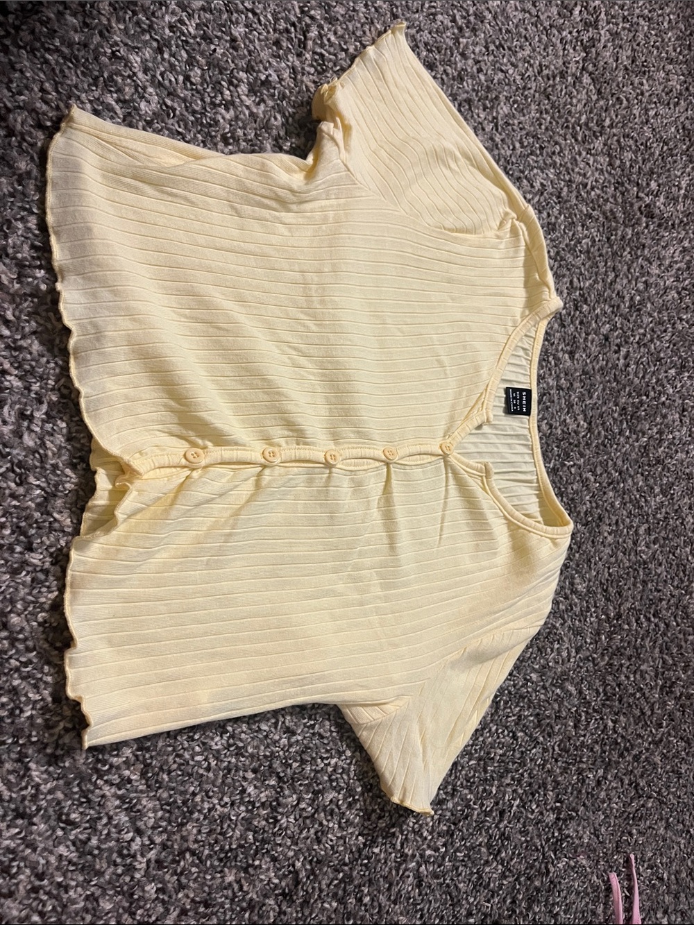 SHEIN Pale Yellow Ribbed Button-Front Short Sleeve Top